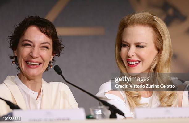 Actresses Jeanne Balibar and Nicole Kidman attend the "Grace of Monaco" press conference during the 67th Annual Cannes Film Festival on May 14, 2014...