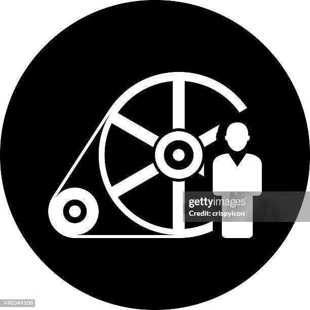 flywheel icon on a round button. - dimseries - fly wheel stock illustrations
