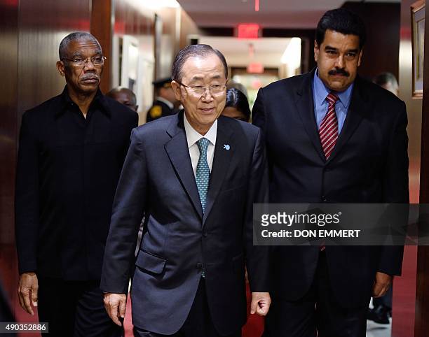 United Nations Secretary general Ban Ki-moon meets with Nicolas Maduro Moros , President of Venezuela and David Arthur Granger, President of Guyana...