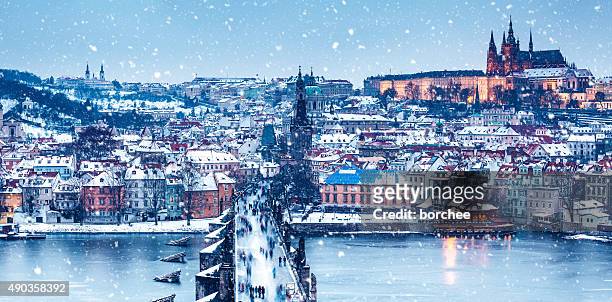 idyllic snowy day in prague - prague stock pictures, royalty-free photos & images