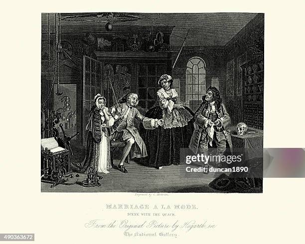 ilustrações de stock, clip art, desenhos animados e ícones de william hogarth casamento uma la mode cena com a fazer quá-quá - treponema pallidum