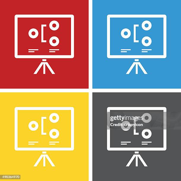 projection screen icon on square buttons. - squareseries - presentation data screen stock illustrations