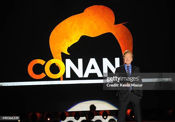 Conan O'Brien speaks onstage at the TBS / TNT Upfront 2014 at The Theater at Madison Square Garden on May 14, 2014 in New York City....