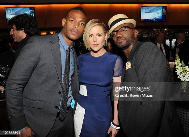 Marlon Wayans, Kathleen Robertson and Taye Diggs attend the TBS / TNT Upfront 2014 at The Theater at Madison Square Garden on May 14, 2014 in New...