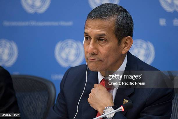 Ollanta Humala Tasso of Peru during a press briefing on Climate Change at UN Headquarters in New York.