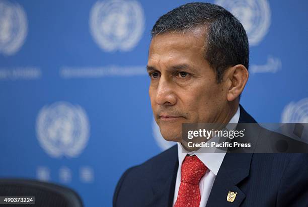 Ollanta Humala Tasso of Peru during a press briefing on Climate Change at UN Headquarters in New York.
