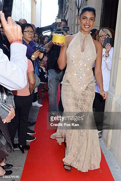 Presenter/actress Donia Eden from Le Journal Du Hard on Canal Plus TV attends the 'Fromage Fashion Week Menu Day' at Sofitel Stay Hotel on September...