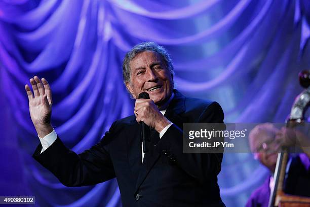 Tony Bennett performs at the Clinton Global Citizen Awards during the second day of the 2015 Clinton Global Initiative's Annual Meeting at the...