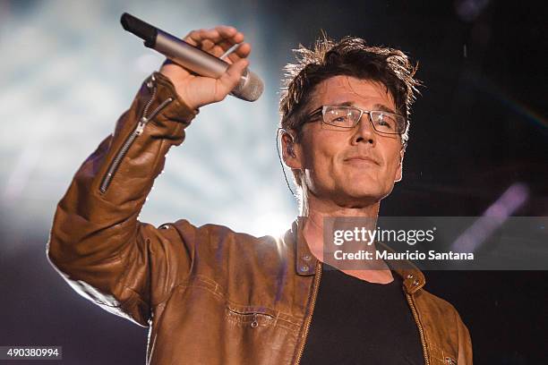 Morten Harket from A-HA performs at 2015 Rock in Rio on September 27, 2015 in Rio de Janeiro, Brazil.