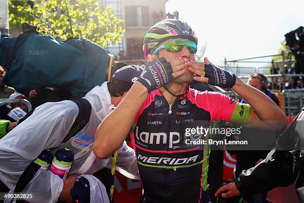 Diego Ulissi of Italy and Lampre-Merida celebrates winning the fifth stage of the 2014 Giro d'Italia, a 203km medium mountain stage between Taranto...