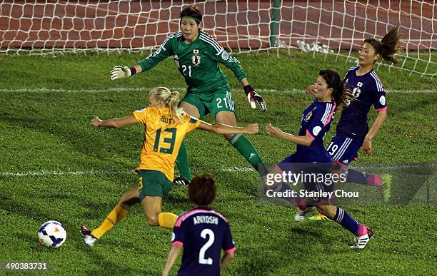 Tameka Butt of Australia shoots during the AFC Women's Asian Cup Group A match between Australia and Japan at Thong Nhat Stadium on May 14, 2014 in...