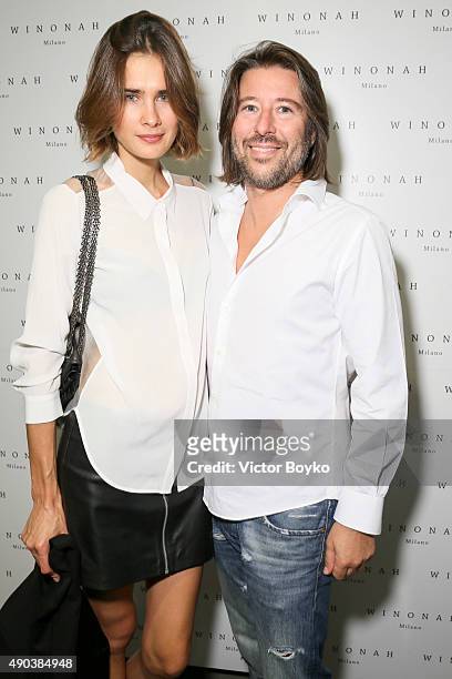 Paolo Bettinardi and friend attend the Winonah cocktail party during the Milan Fashion Week Spring/Summer 2016 on September 25, 2015 in Milan, Italy.