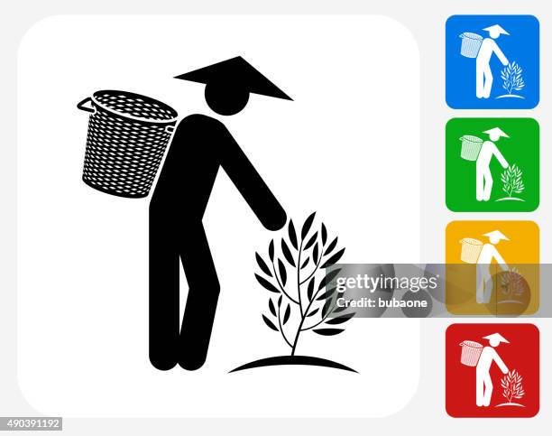 tea farmer icon flat graphic design - rice field stock illustrations