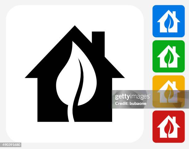 home and leaf icon flat graphic design - unique building stock illustrations
