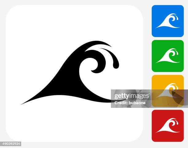 wave icon flat graphic design - surfboard stock illustrations
