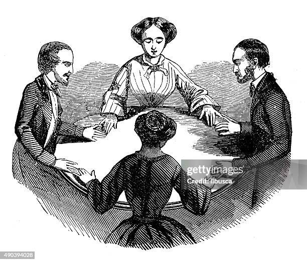 antique illustration of seance session - ghost stock illustrations