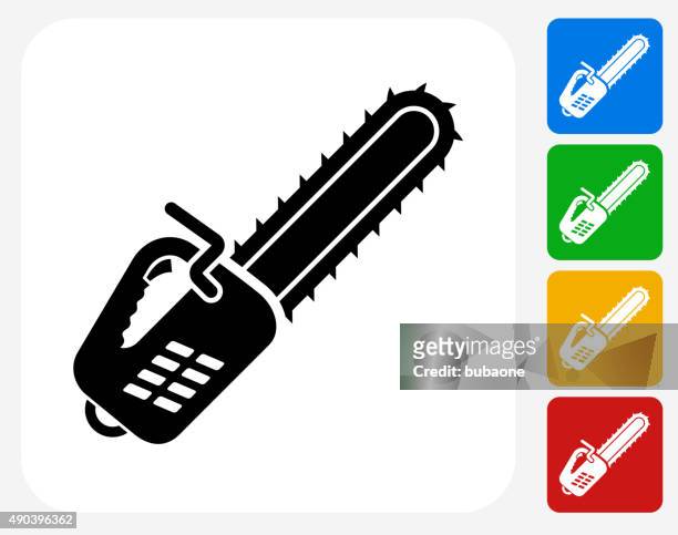 chainsaw icon flat graphic design - cord cutting stock illustrations