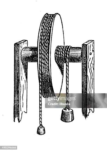 antique illustration of pulley - lever stock illustrations