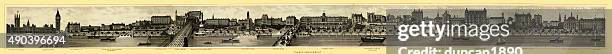 victorian london - panorama of the thames embankment - temple bar stock illustrations
