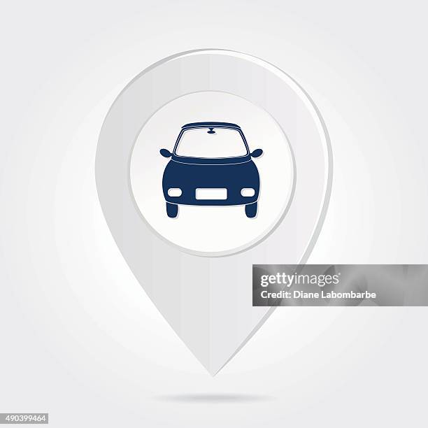 map marker pin blue compact car silhouette round icon button - driving test stock illustrations