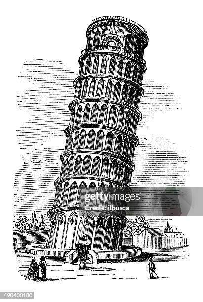 antique illustration of leaning tower of pisa - 塔 幅插畫檔、美工圖案、卡通及圖標