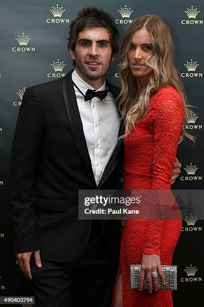 Andrew Gaff and partner Emma van Woerden arrive at the 2015 Brownlow Medal Function at Crown Perth on September 28, 2015 in Perth, Australia.