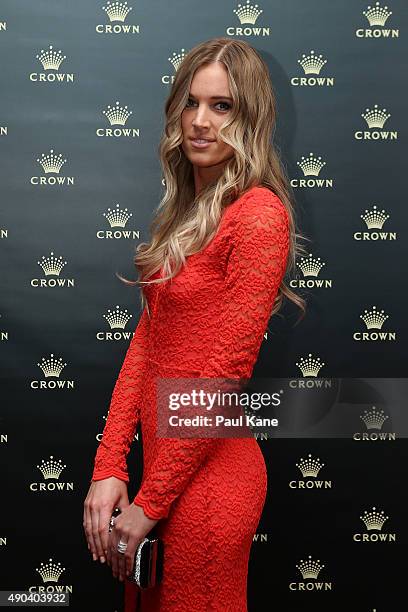 Emma van Woerden, partner of Andrew Gaff arrives at the 2015 Brownlow Medal Function at Crown Perth on September 28, 2015 in Perth, Australia.