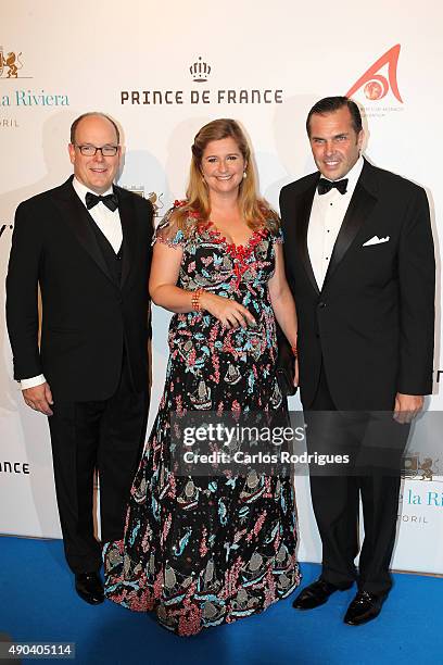 Prince Charles-Philippe d'Orlans and his wife Princess Diana de Cadaval receives Prince Albert of Monaco during the Gala Do Bal de la Riviera in...