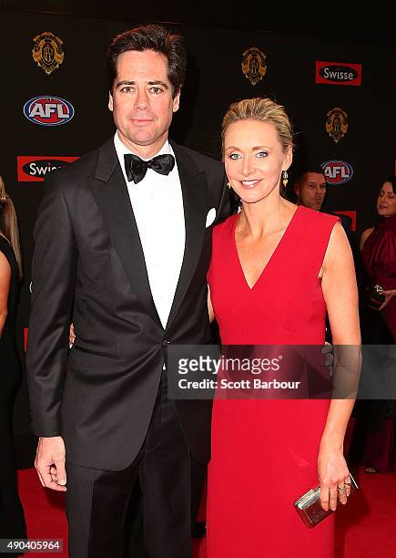 Gillon McLachlan and Laura McLachlan arrive at the 2015 Brownlow Medal at Crown Palladium on September 28, 2015 in Melbourne, Australia.