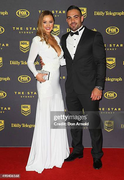 Rochelle Halatau and Dene Halatau arrives at the 2015 Dally M Awards at Star City on September 28, 2015 in Sydney, Australia.