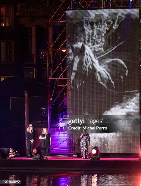 Ruth Jacott performs in a set showing the 1953 floods during festivities marking the final celebrations of 200 years Kingdom of The Netherlands on...