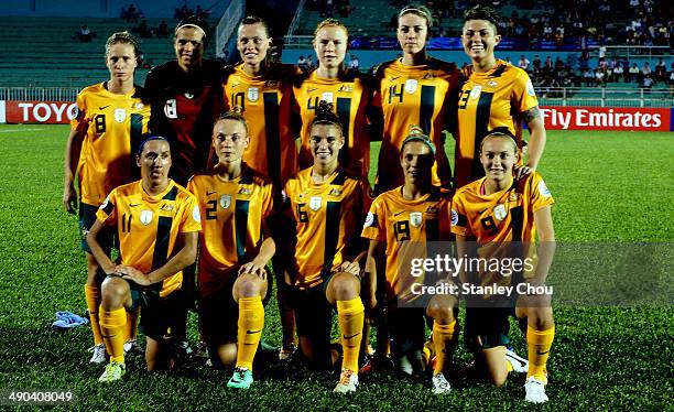 Australia poses before the start of the AFC Women's Asian Cup Group A match between Australia and Japan at Thong Nhat Stadium on May 14, 2014 in Ho...