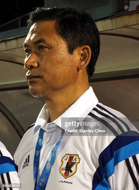 Japan Coach Norio Sasaki during the AFC Women's Asian Cup Group A match between Australia and Japan at Thong Nhat Stadium on May 14, 2014 in Ho Chi...