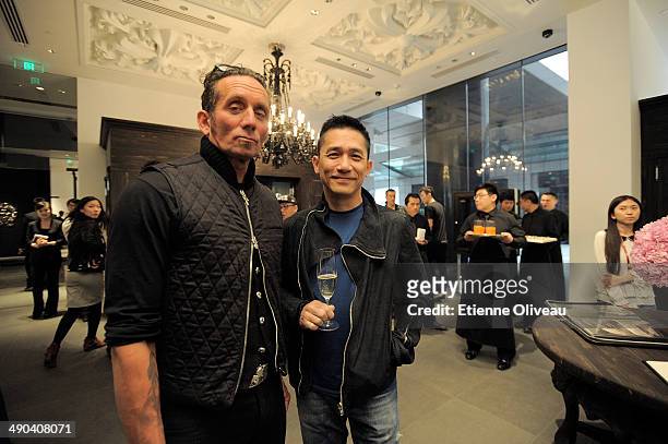 Owner and designer of Chrome Hearts Richard Stark and Hong Kong international actor Tony Leung posing for a picture during the Chrome Hearts Beijing...