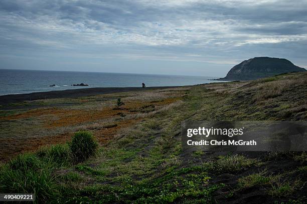 Invasion beach on Iwo Jima is seen during Field Carrier Landing Practice for the Carrier Air Wing 5 of U.S. Naval Air Facility Atsugi on May 14, 2014...