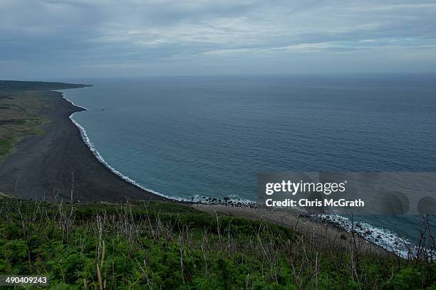 Invasion beach on Iwo Jima is seen during Field Carrier Landing Practice for the Carrier Air Wing 5 of U.S. Naval Air Facility Atsugi on May 14, 2014...