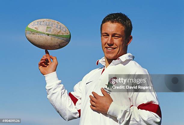 Newcastle Falcons player Jonny Wilkinson poses during a photoshoot at Kingston Park, Gosforth on March 11, 1998 in Gosforth, England.