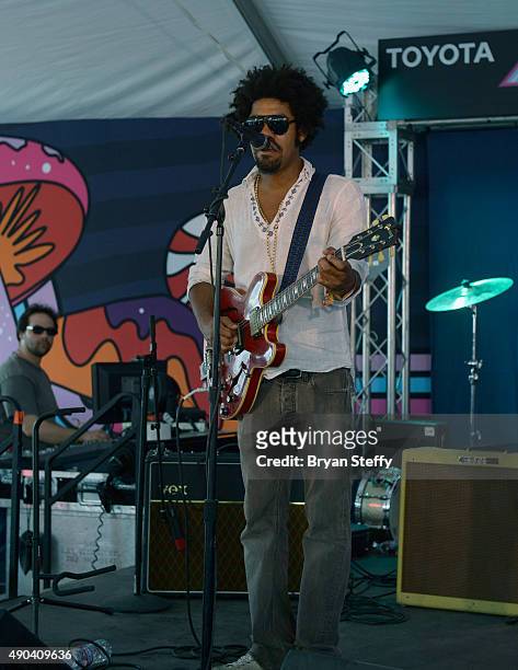 Singer/guitarist Tash Neal of The London Souls performs at the Toyota Music Den presented by SPIN during the 2015 Life is Beautiful festival on...