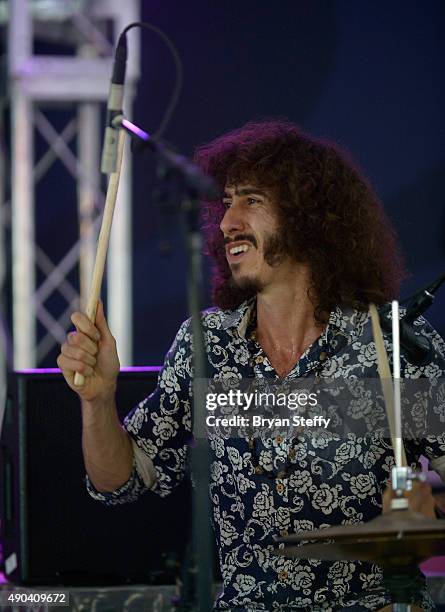 Drummer Chris St. Hilaire of The London Souls performs at the Toyota Music Den presented by SPIN during the 2015 Life is Beautiful festival on...