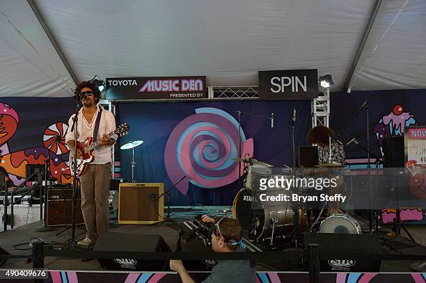 Singer/guitarist Tash Neal and drummer Chris St. Hilaire of The London Souls perform at the Toyota Music Den presented by SPIN during the 2015 Life...