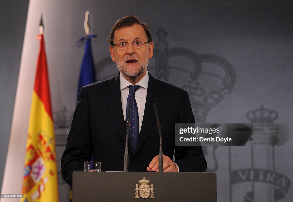 Spanish Prime Minister Mariano Rajoy Reacts to Catalan Regional Election Results