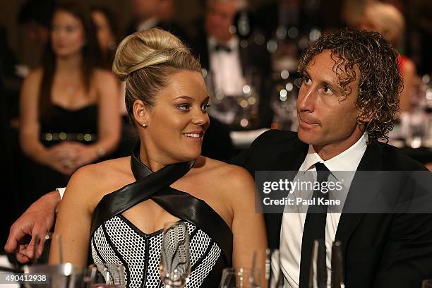 Matt Priddis and his wife Ash look on during the 2015 Brownlow Medal Function at Crown Perth on September 28, 2015 in Perth, Australia.