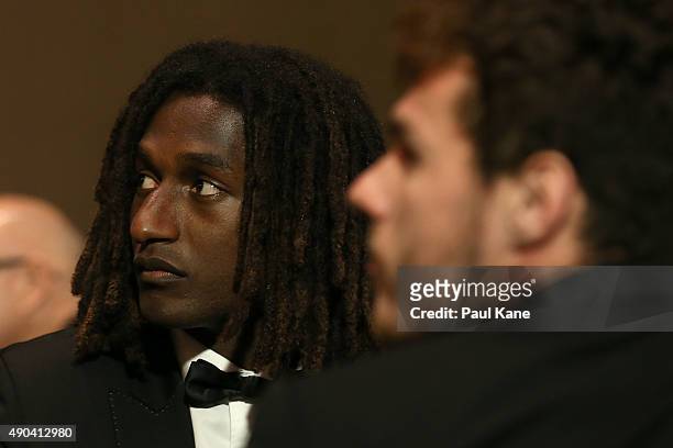 Nic Naitanui looks on during the 2015 Brownlow Medal Function at Crown Perth on September 28, 2015 in Perth, Australia.