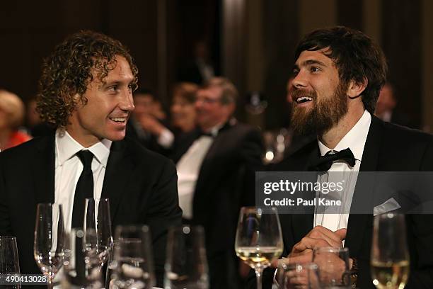 Matt Priddis talks with Josh Kennedy during the 2015 Brownlow Medal Function at Crown Perth on September 28, 2015 in Perth, Australia.