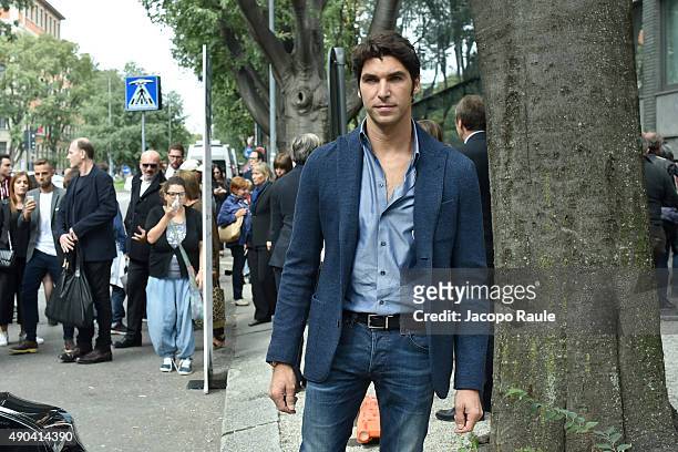 Cayetano Rivera arrives at the Giorgio Armani show during the Milan Fashion Week Spring/Summer 2016 on September 28, 2015 in Milan, Italy.