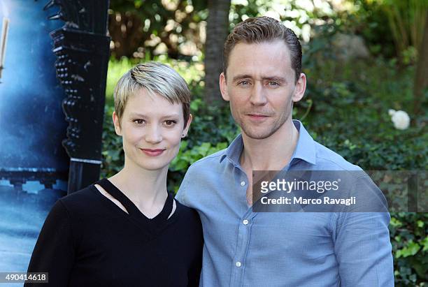 Mia Wasikowska and Tom Hiddleston attend a photocall for Crimson Peak on September 28, 2015 in Rome, Italy. PHOTOGRAPH BY Marco Ravagli / Barcroft...