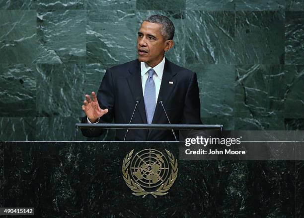 President Barack Obama addresses the UN General Assembly on September 28, 2015 in New York City. World leaders gathered for the 70th session of the...