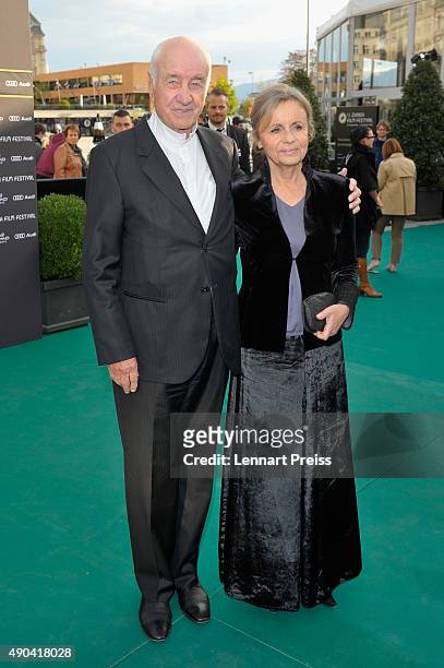 Actor Armin Mueller-Stahl and Gabriele Scholz attend the Lifetime Achievement Award Ceremony during the Zurich Film Festival on September 28, 2015 in...