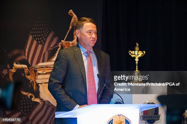 United States Captain, Davis Love III of the United States speaks at the Welcome To Minnesota Breakfast during the Ryder Cup Year To Go Celebration...