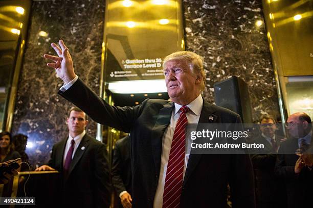 Republican presidential candidate Donald Trump arrives to give a speech outlining his vision for tax reform at his skyscraper on Fifth Avenue on...